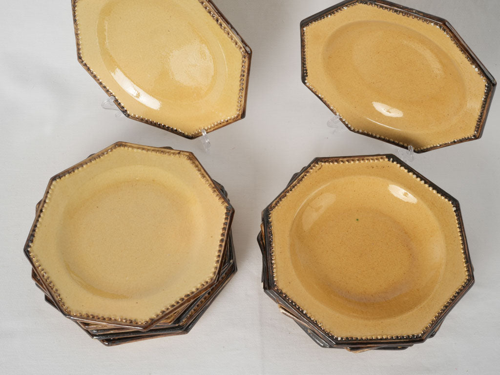 Rustic brown-edged stoneware dinnerware set