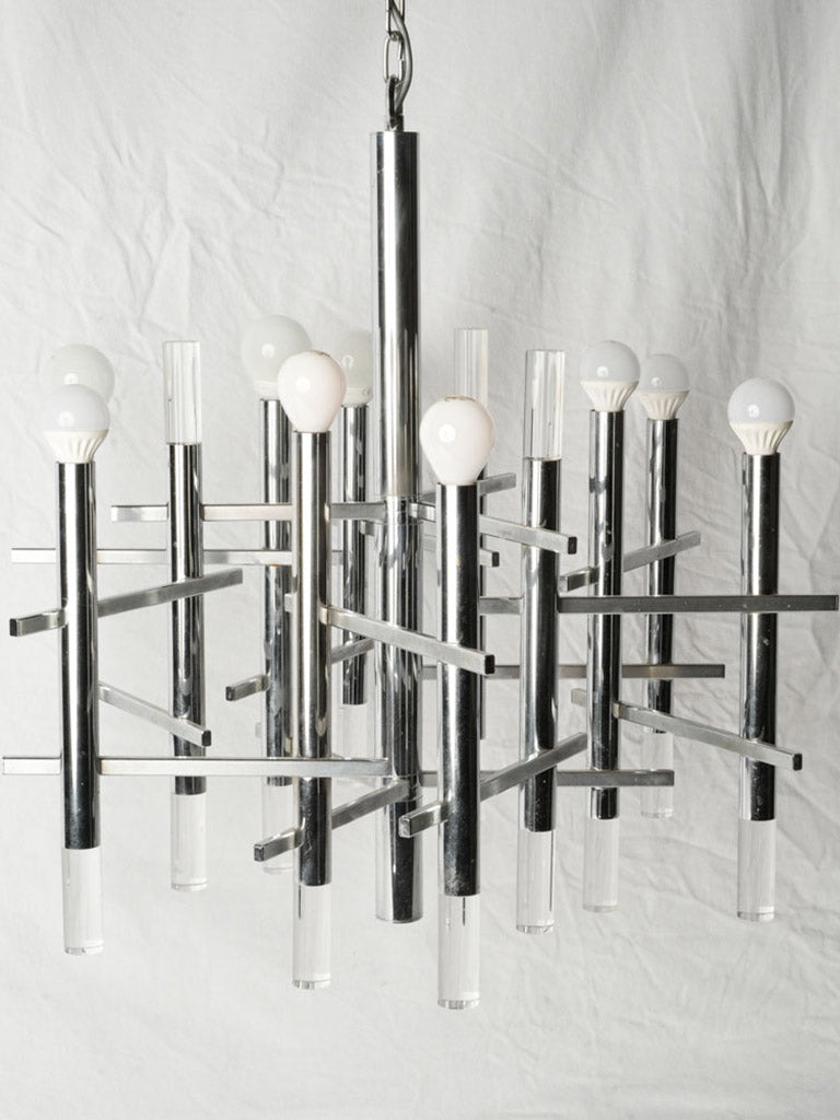 Pair of Italian Space Age Chrome and Acrylic Chandeliers by Gaetano Sciolari - 24¾" x 24¾"