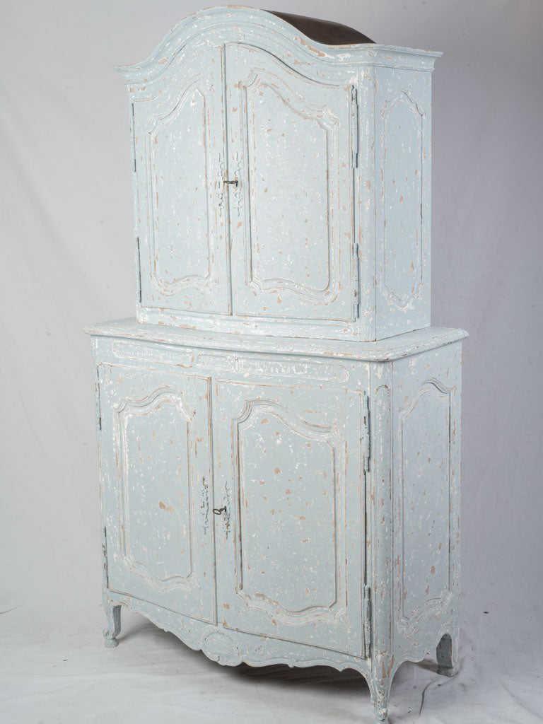 Petite Early 20th Century Romantic Curved-Front French Two-Part Painted Cupboard - 72½"