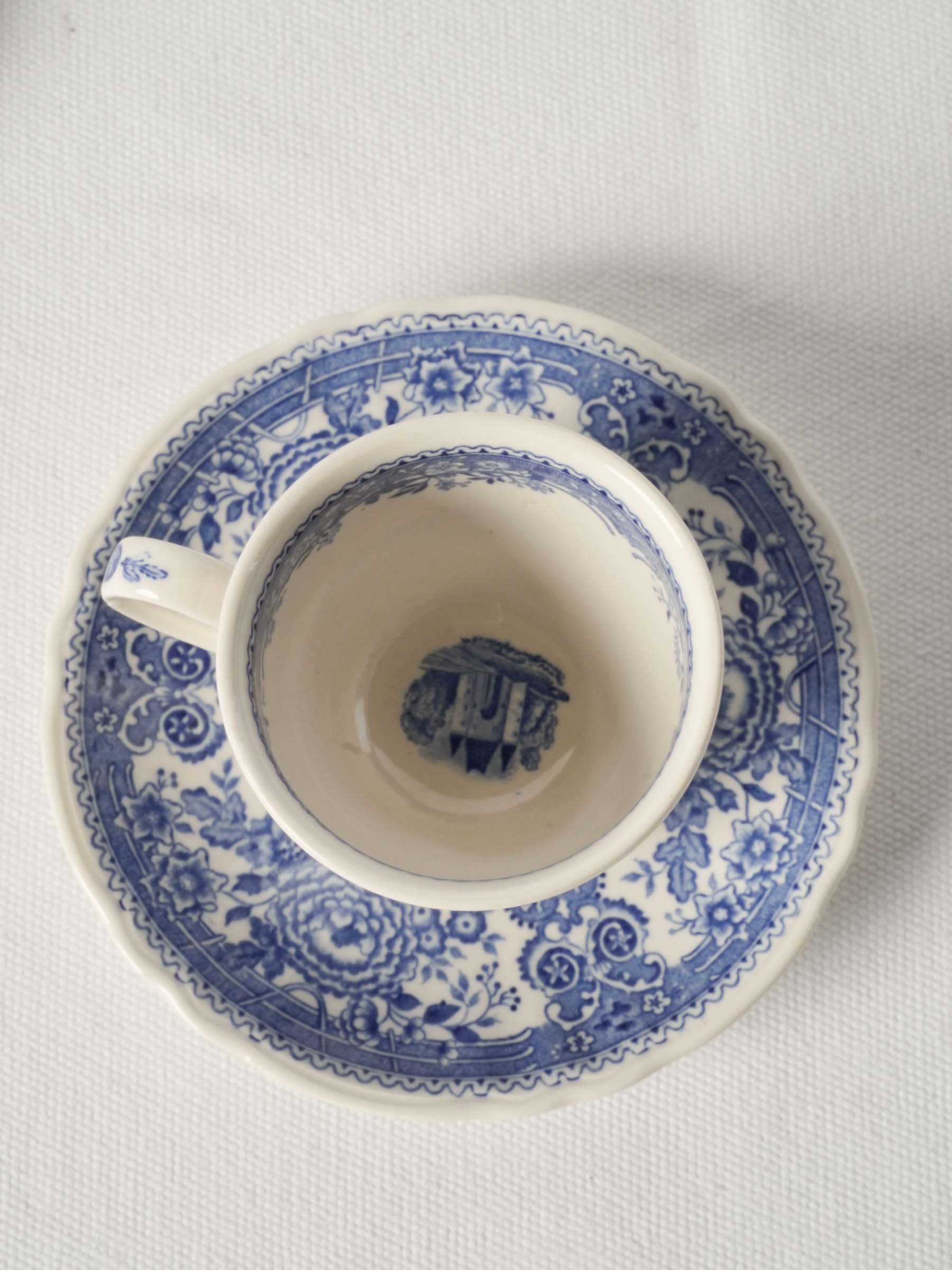 Vintage Villeroy & Boch Burgenland Blue and White Coffee Cups Saucers, Set of 6
