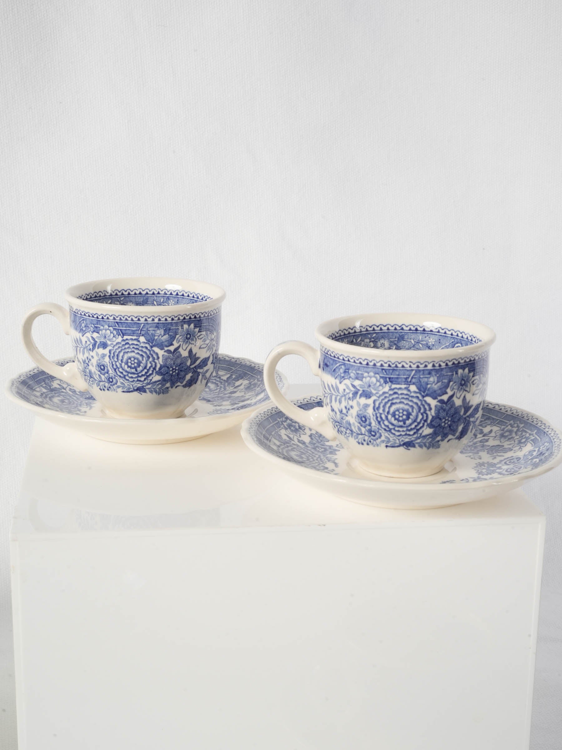 Vintage Villeroy & Boch Burgenland Blue and White Coffee Cups Saucers, Set of 6