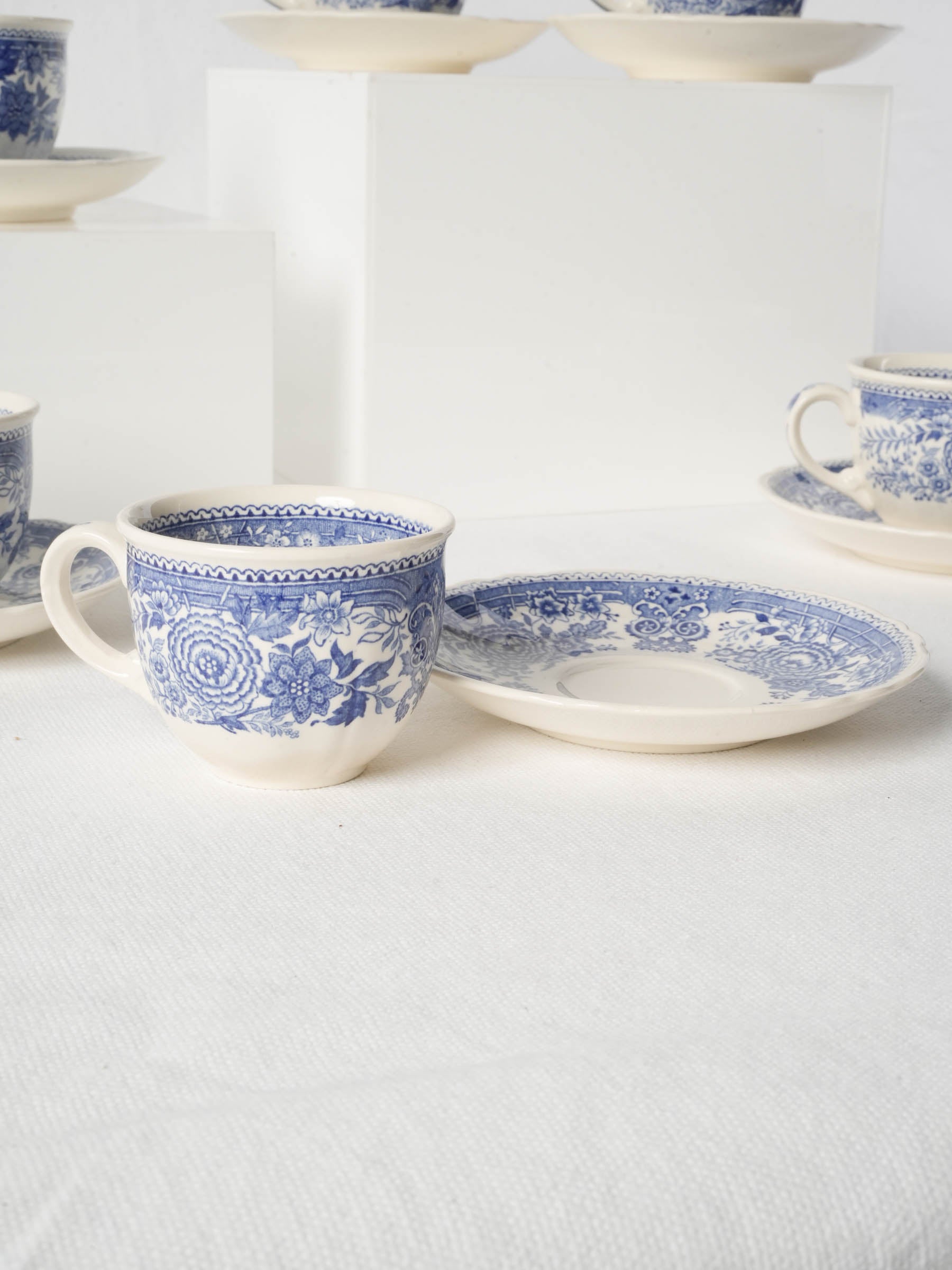 Vintage Villeroy & Boch Burgenland Blue and White Coffee Cups Saucers, Set of 6