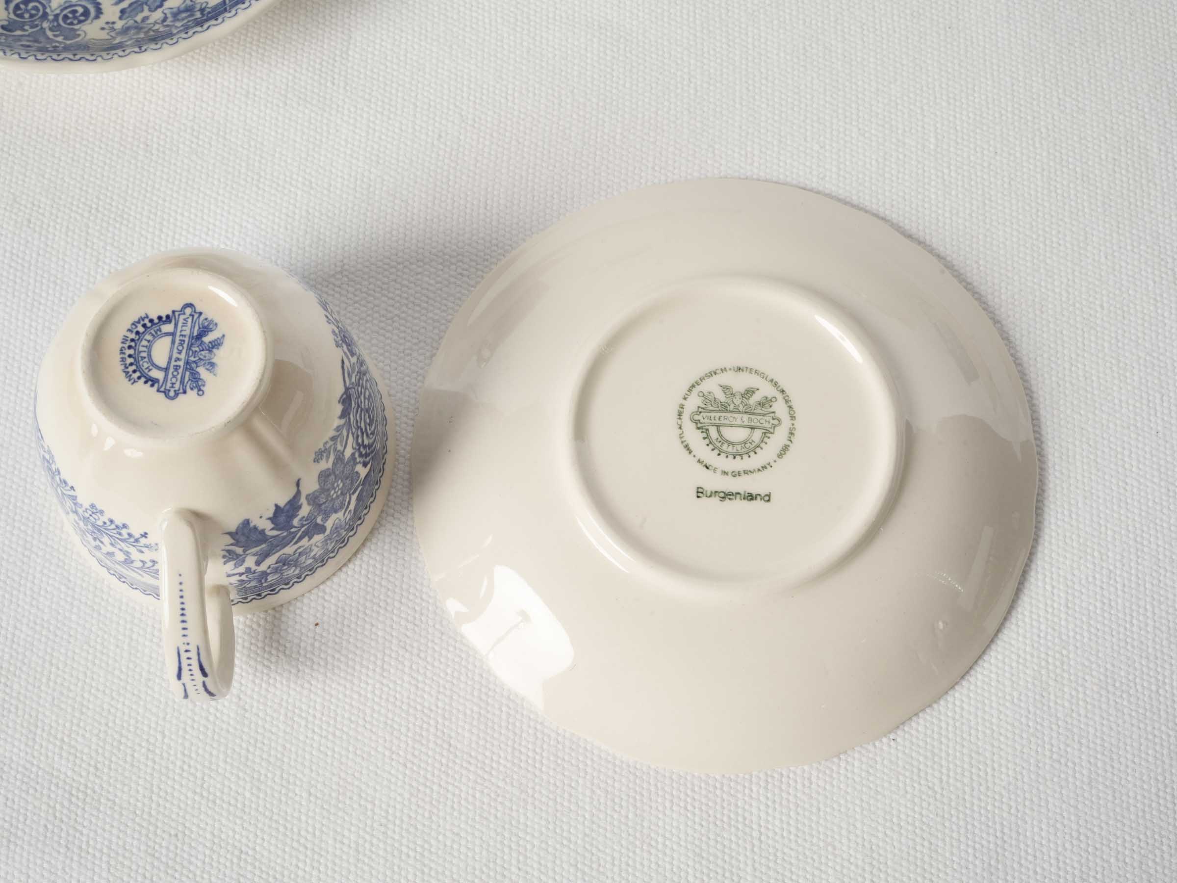 Vintage Villeroy & Boch Burgenland Blue and White Coffee Cups Saucers, Set of 6