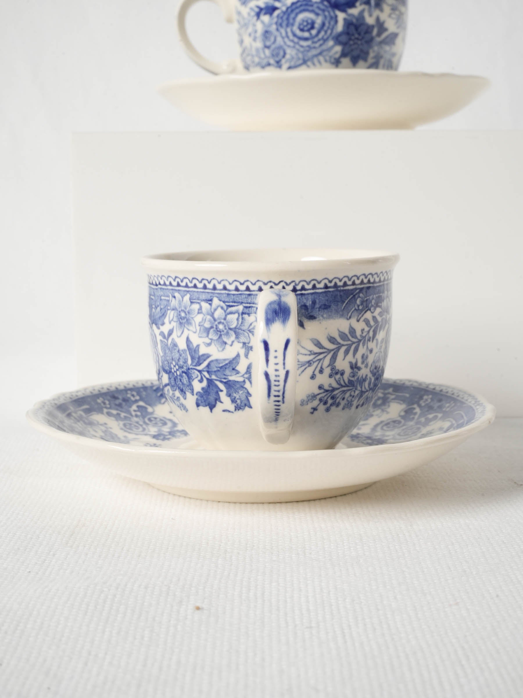 Vintage Villeroy & Boch Burgenland Blue and White Coffee Cups Saucers, Set of 6