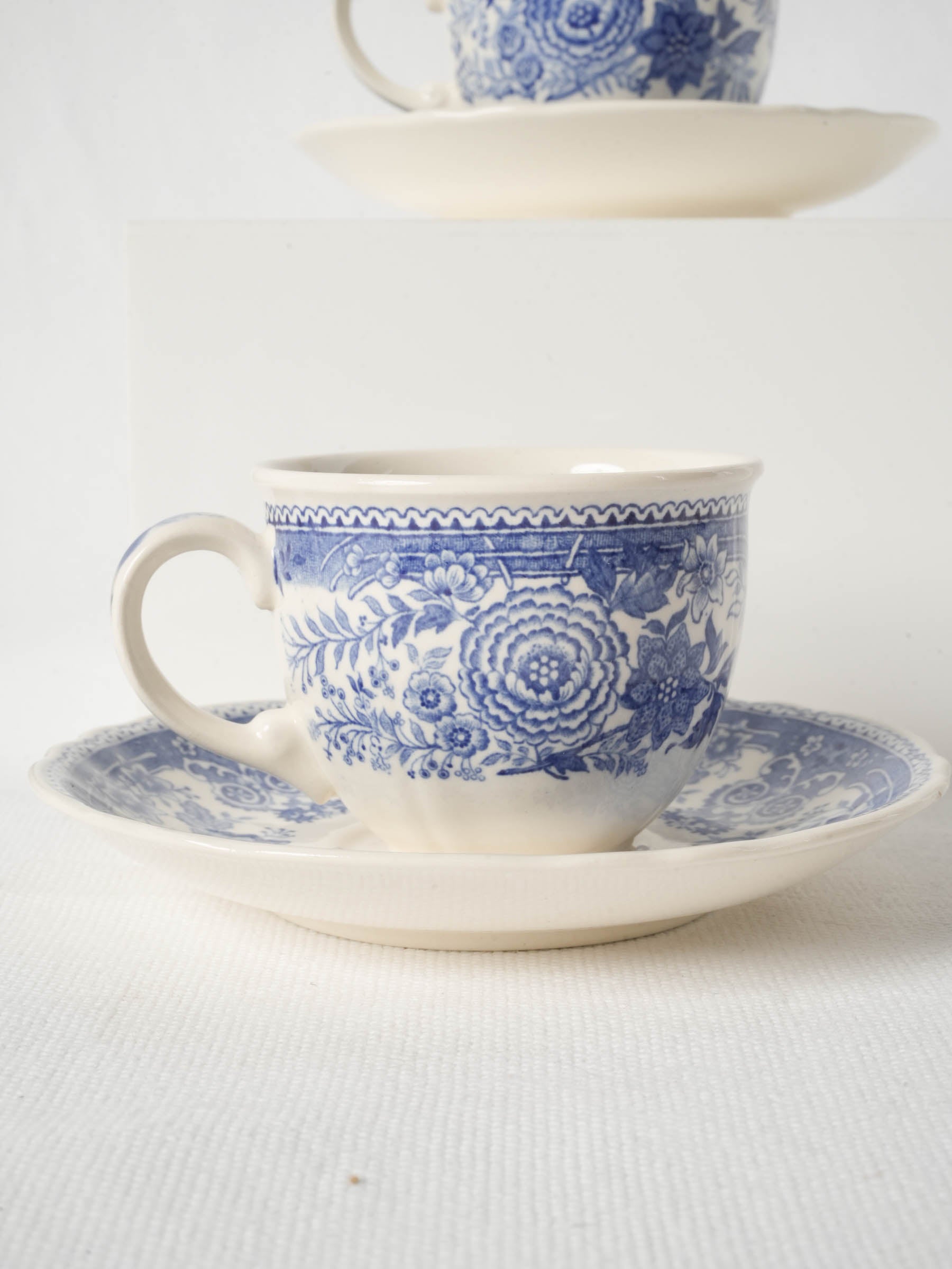 Vintage Villeroy & Boch Burgenland Blue and White Coffee Cups Saucers, Set of 6