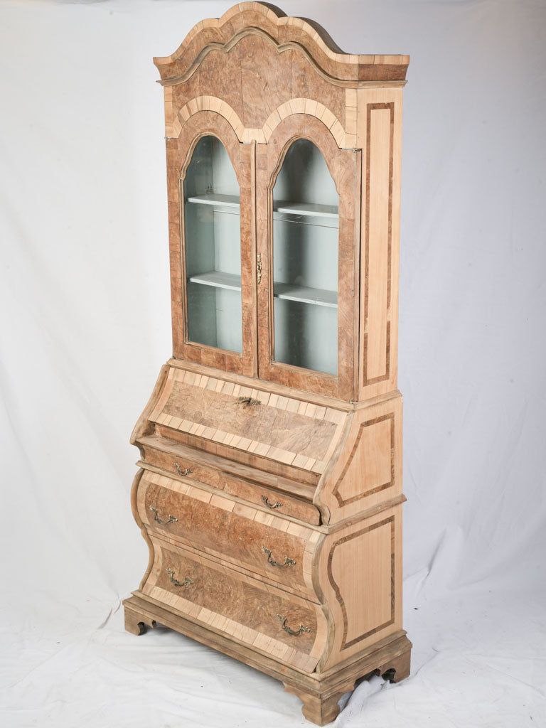 Petite Early 20th Century Dutch Burr Walnut Bureau Bookcase