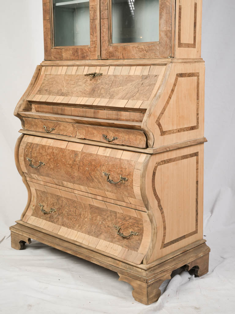 Petite Early 20th Century Dutch Burr Walnut Bureau Bookcase 82" x 33½" x 17"