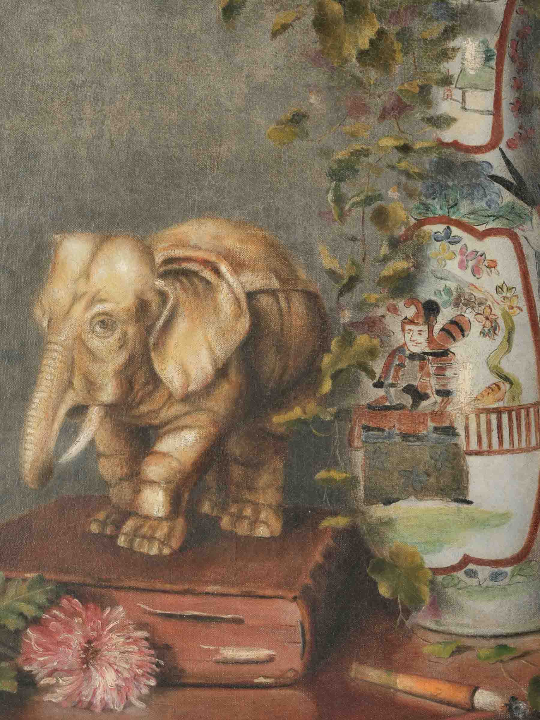 French Symbolic Still Life w/ Japanese Vase and Elephant, 1897 - 26½"