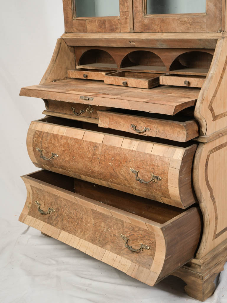 Petite Early 20th Century Dutch Burr Walnut Bureau Bookcase 82" x 33½" x 17"