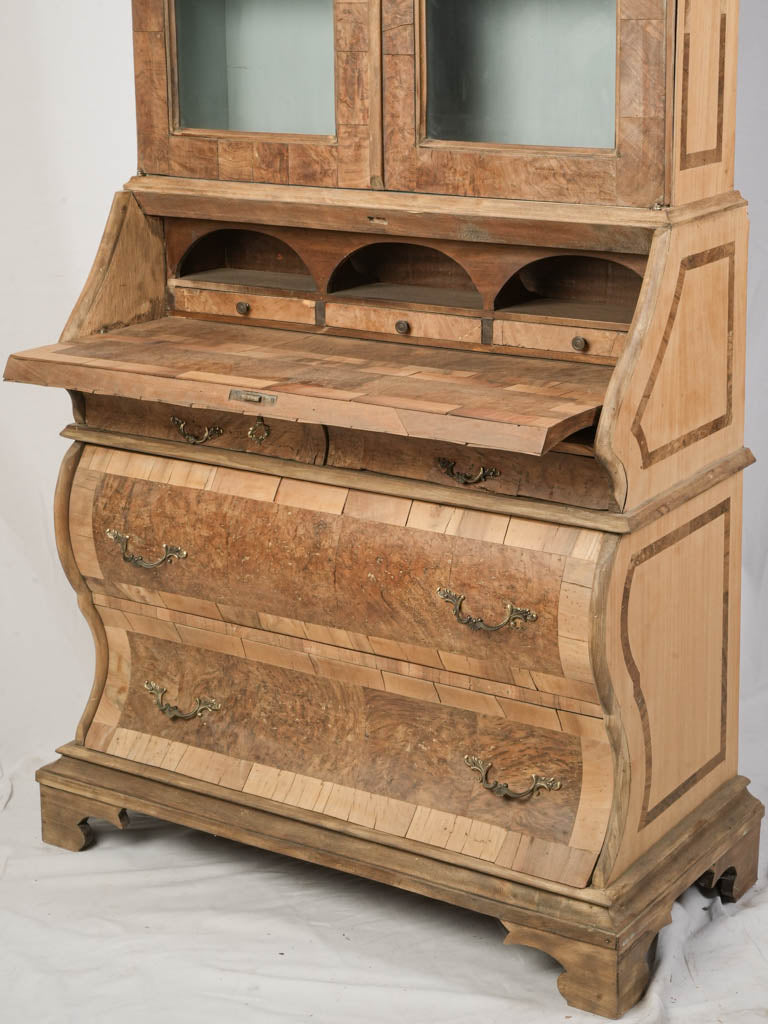 Petite Early 20th Century Dutch Burr Walnut Bureau Bookcase 82" x 33½" x 17"