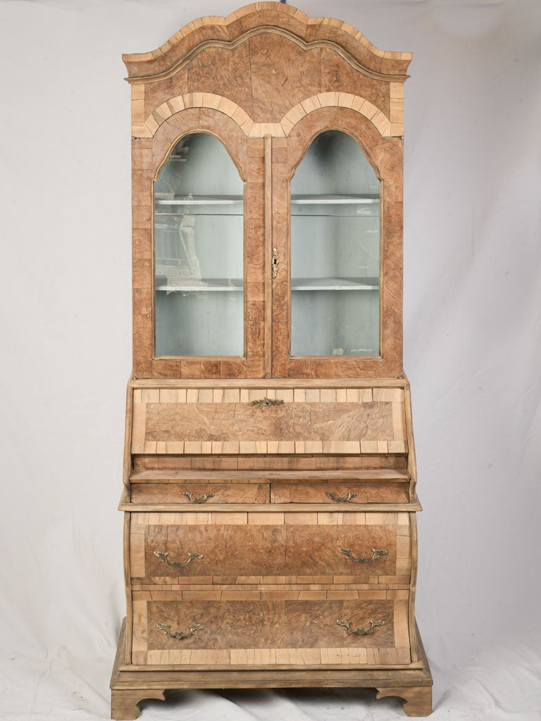 Petite Early 20th Century Dutch Burr Walnut Bureau Bookcase 82" x 33½" x 17"