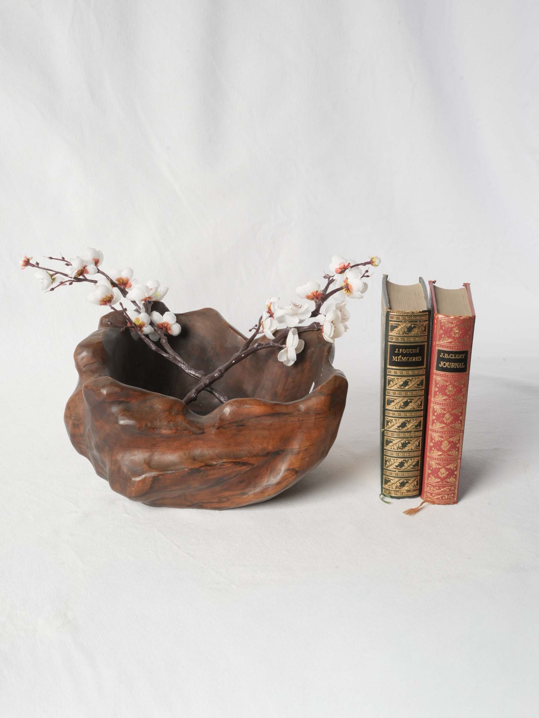 Large Hand-Carved Olivewood Free-Form Bowl, Mid-20th Century - 13"