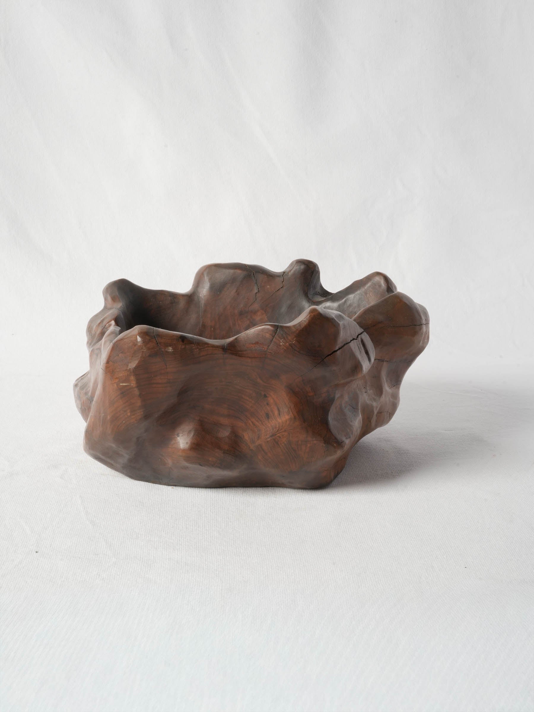 Large Hand-Carved Olivewood Free-Form Bowl, Mid-20th Century - 13"