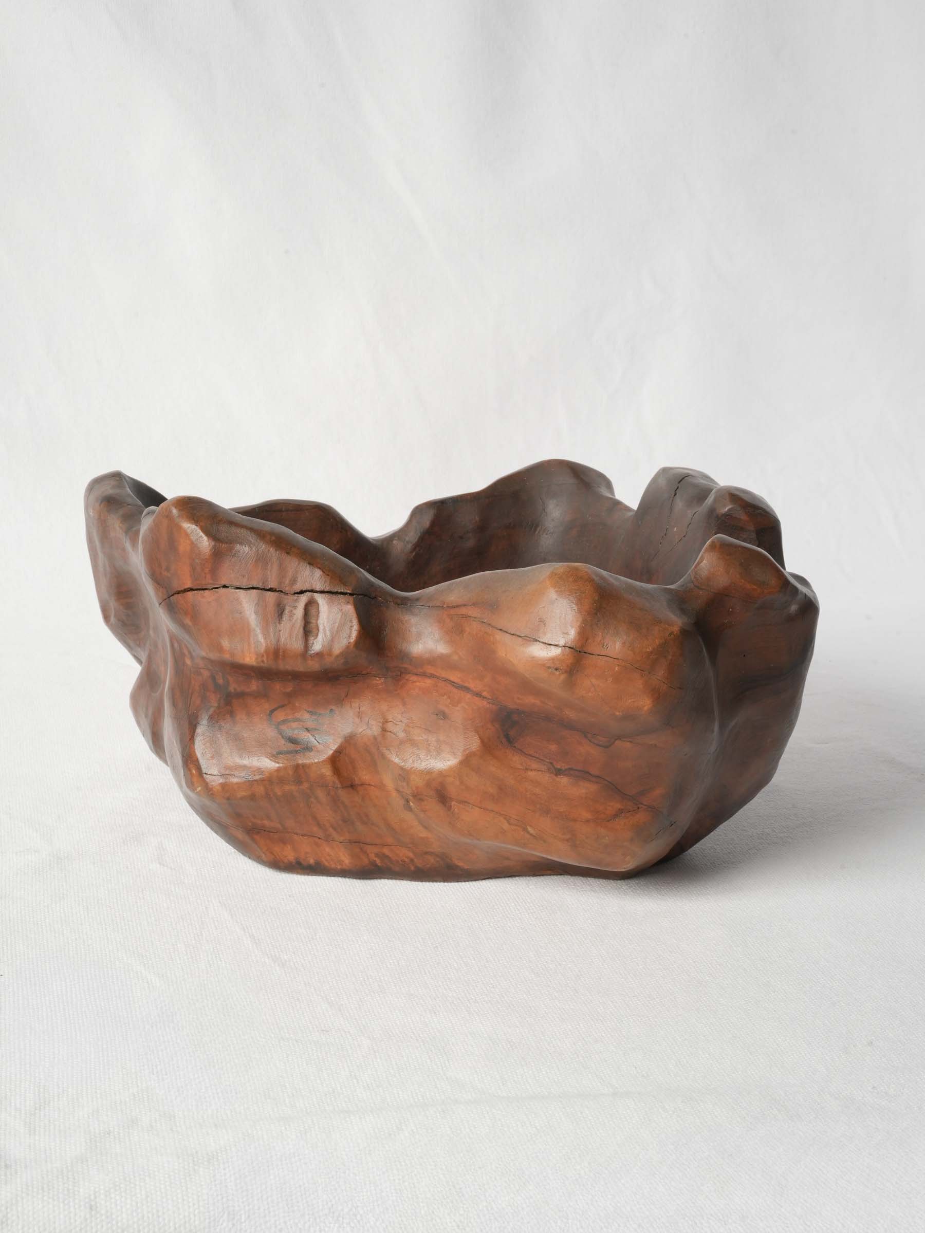 Large Hand-Carved Olivewood Free-Form Bowl, Mid-20th Century - 13"