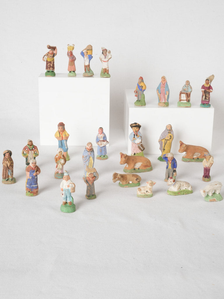 Antique handmade ceramic nativity figurines