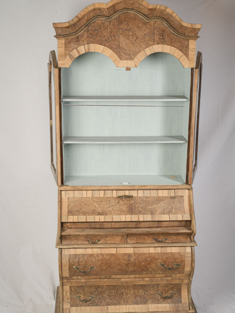 Petite Early 20th Century Dutch Burr Walnut Bureau Bookcase 82" x 33½" x 17"