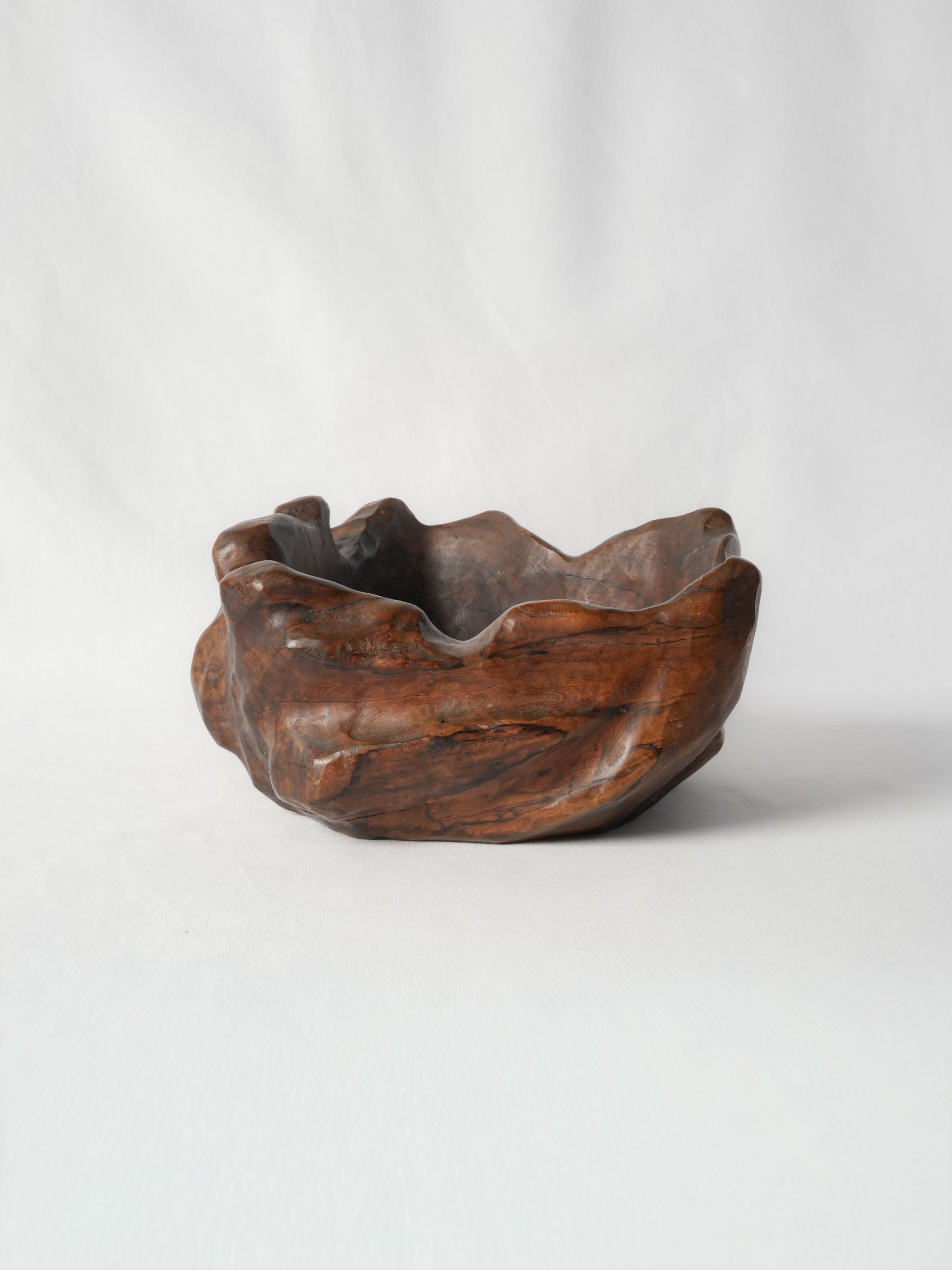 Large Hand-Carved Olivewood Free-Form Bowl, Mid-20th Century - 13"
