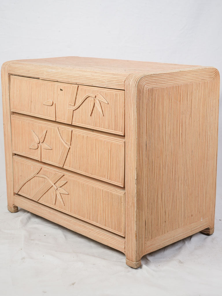 1970s Petite French Rattan Three-Drawer Commode W/ Bamboo Motifs - 30¾" x 36½"