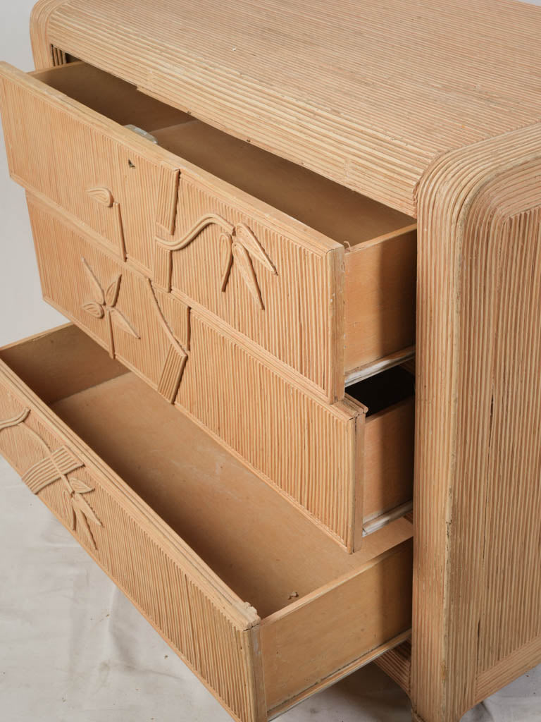 1970s Petite French Rattan Three-Drawer Commode W/ Bamboo Motifs - 30¾" x 36½"
