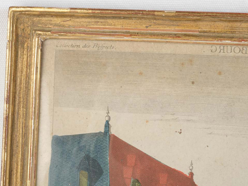 Giltwood-framed architectural print  