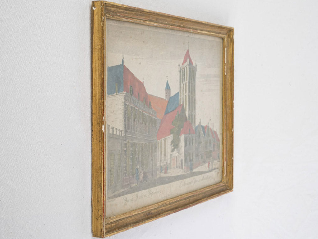 Age-toned European cityscape engraving  