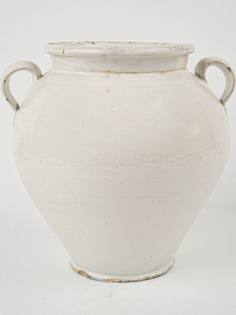 Antique French white-glazed confit pot