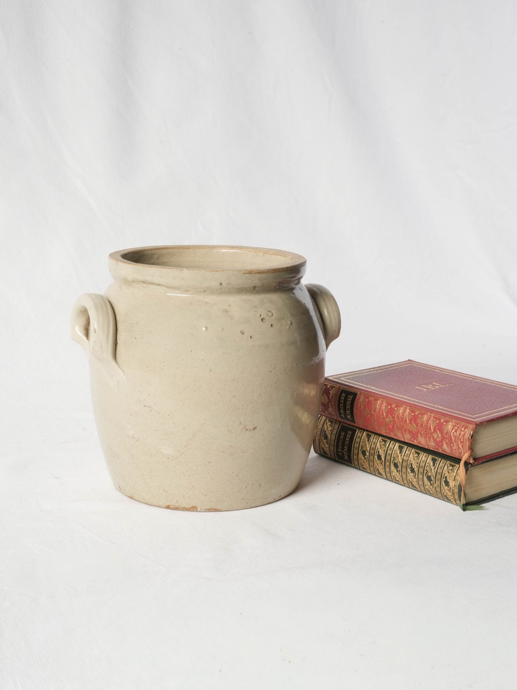 Antique French Cream-Glazed Stoneware Confit Crock - 9"