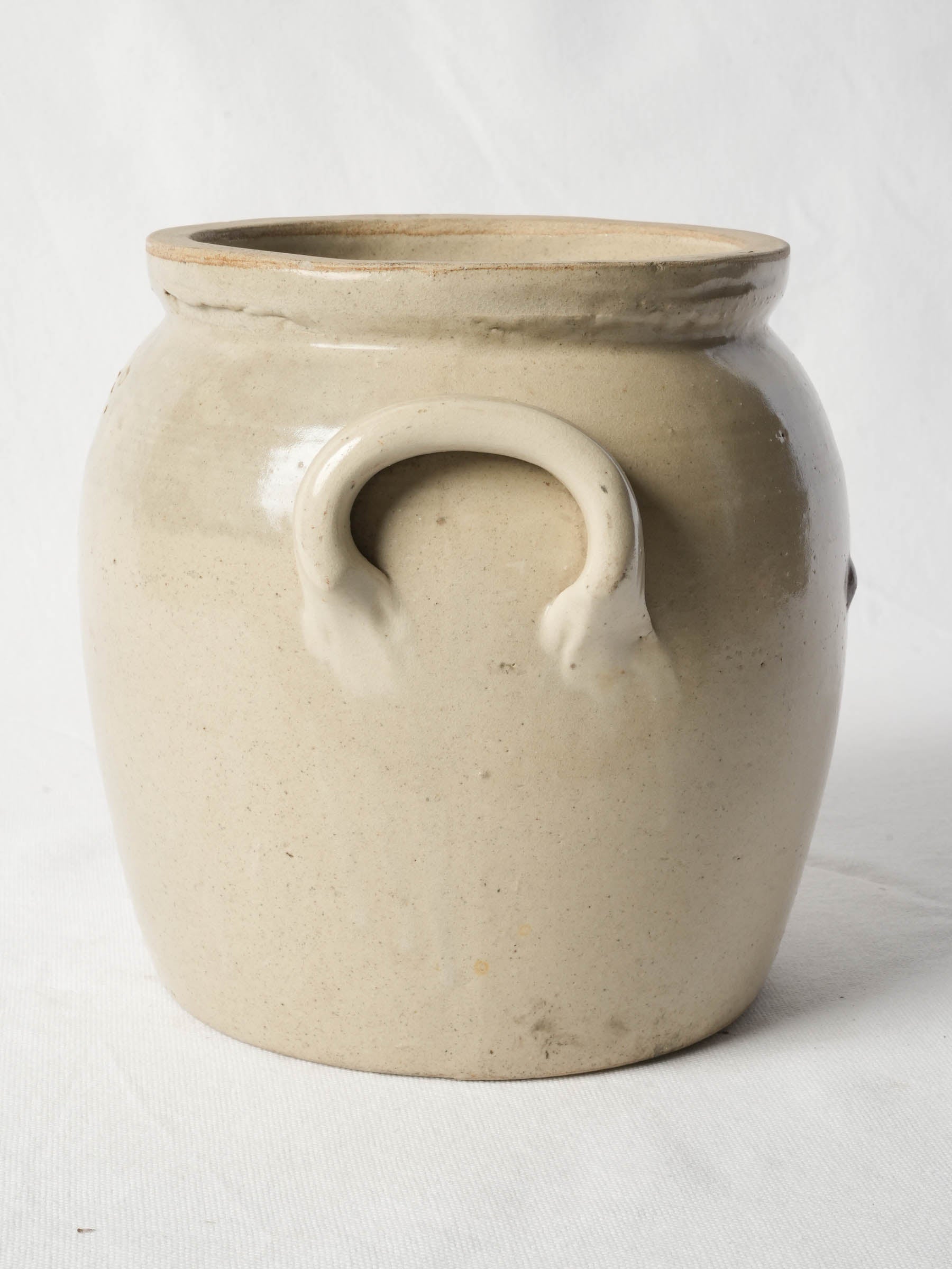 Antique French Cream-Glazed Stoneware Confit Crock - 9"