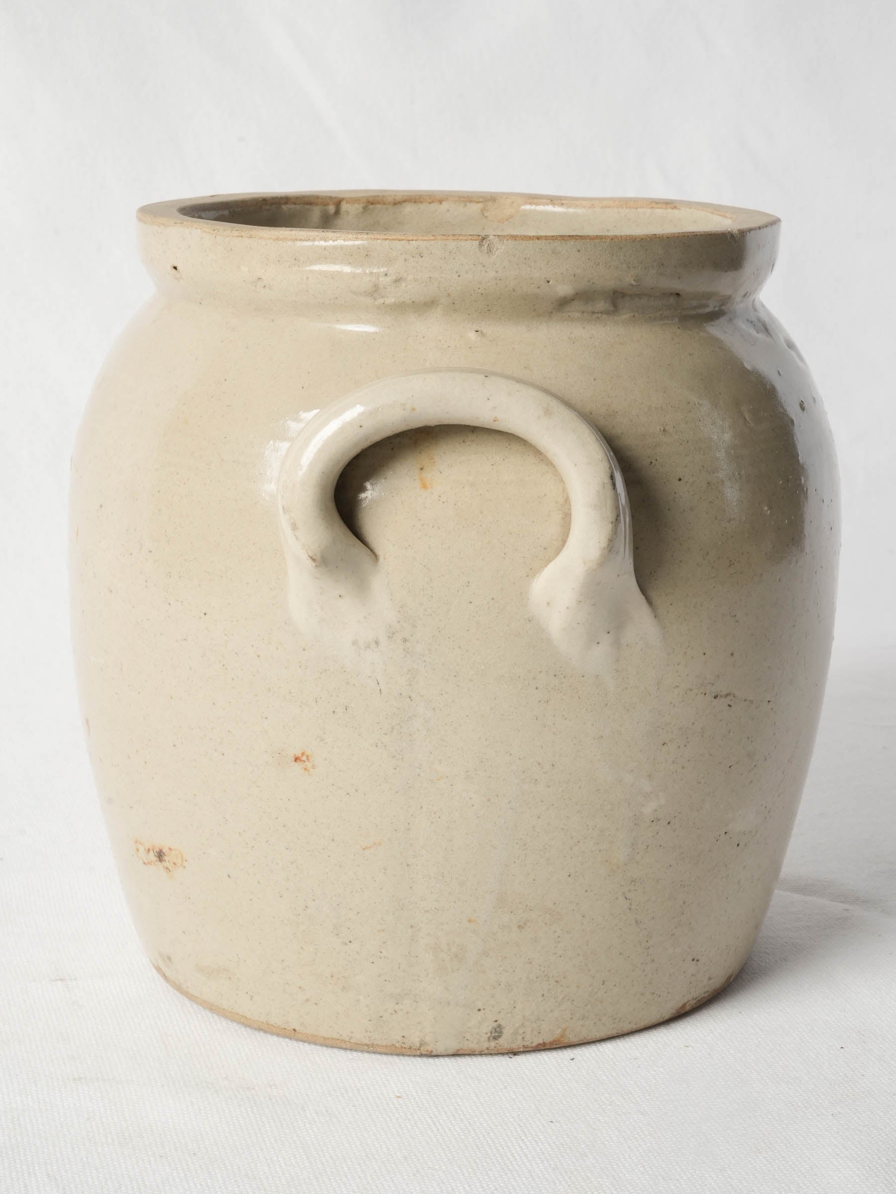 Antique French Cream-Glazed Stoneware Confit Crock - 9"