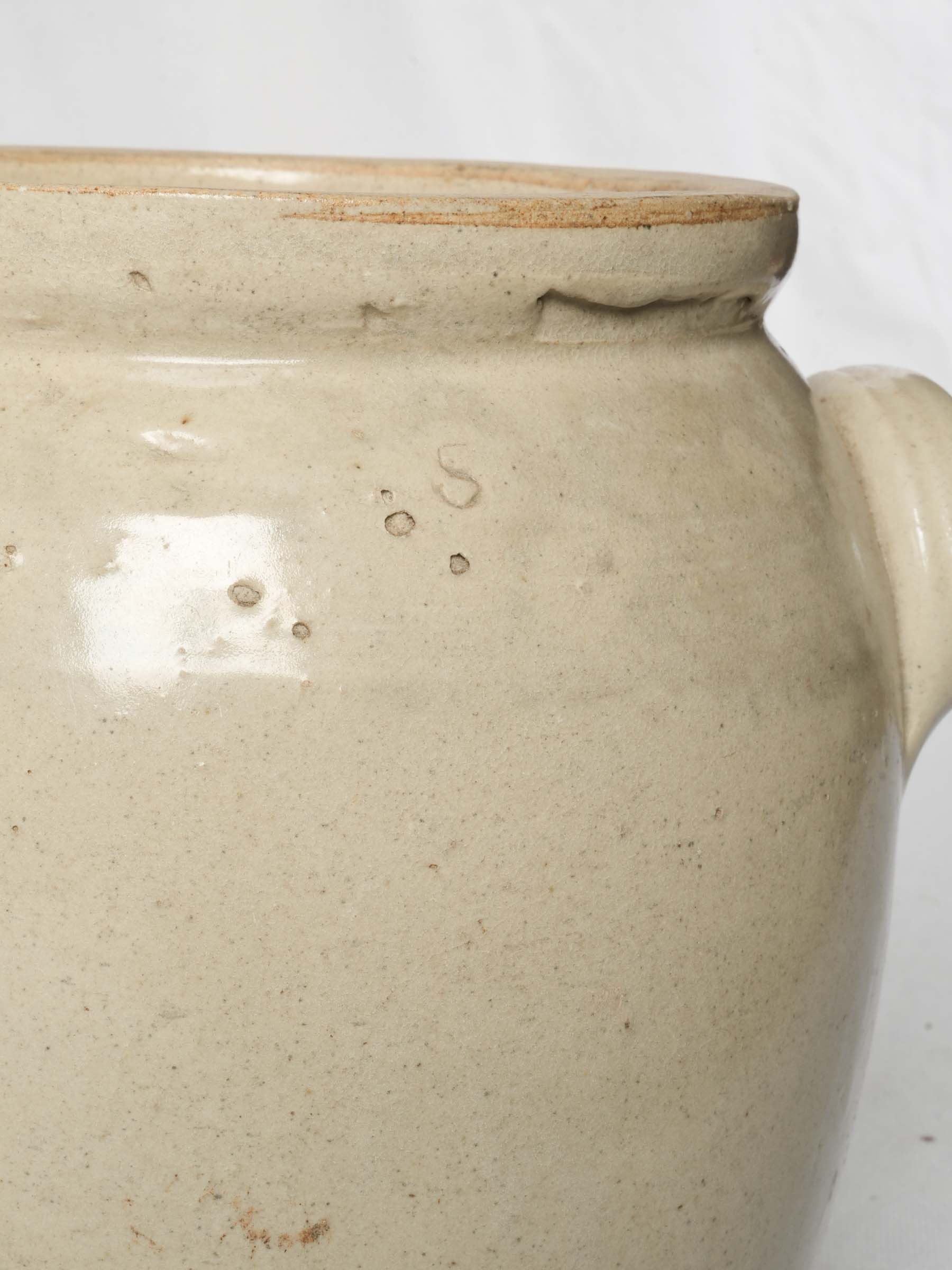 Antique French Cream-Glazed Stoneware Confit Crock - 9"