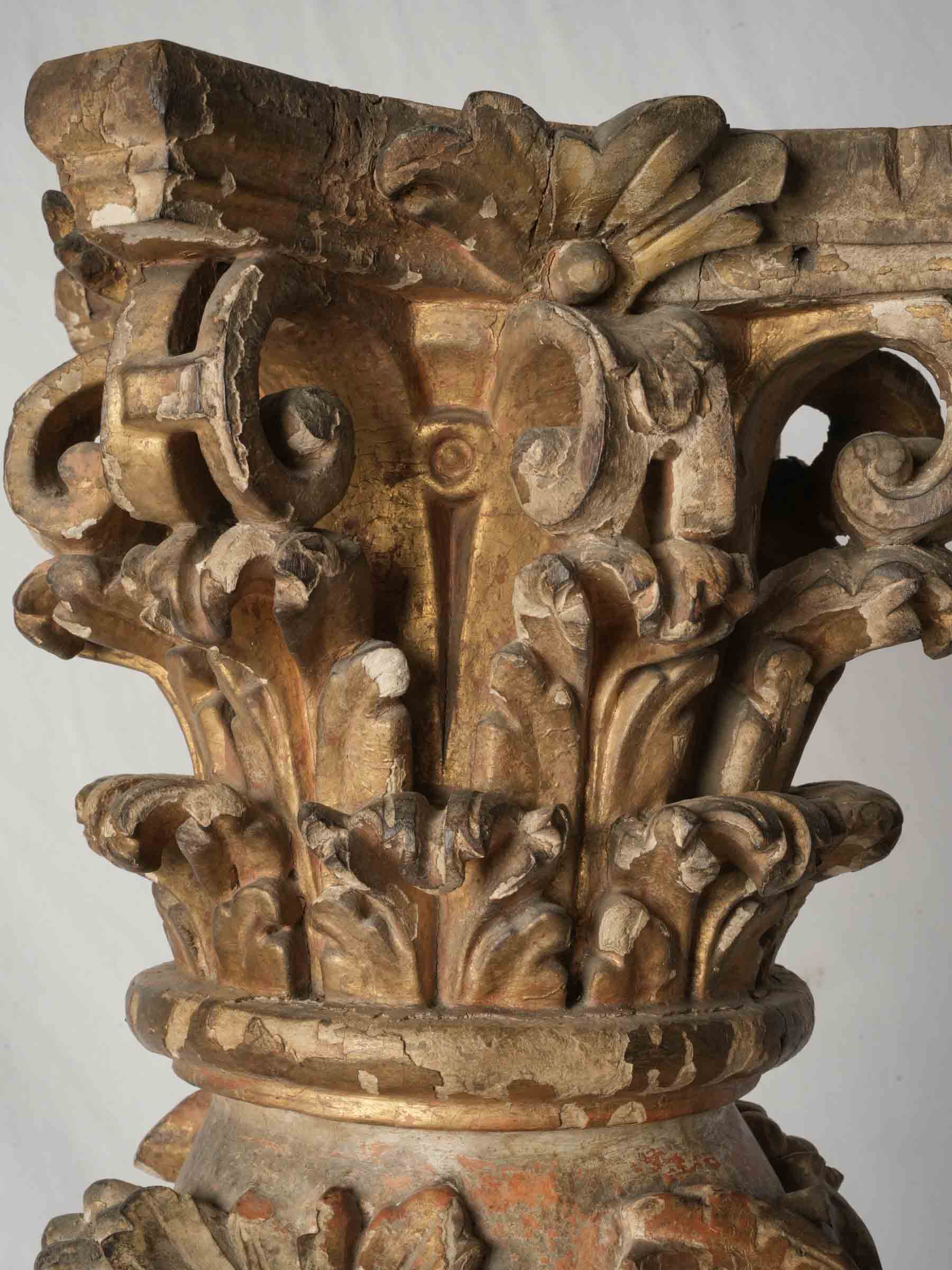 Remarkable Pair of 17th-Century Italian Carved and Giltwood Columns w/ Putti, Birds, and Grapevines - 59"