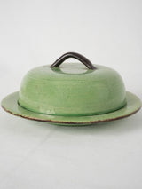 Antique green-glazed French butter dish