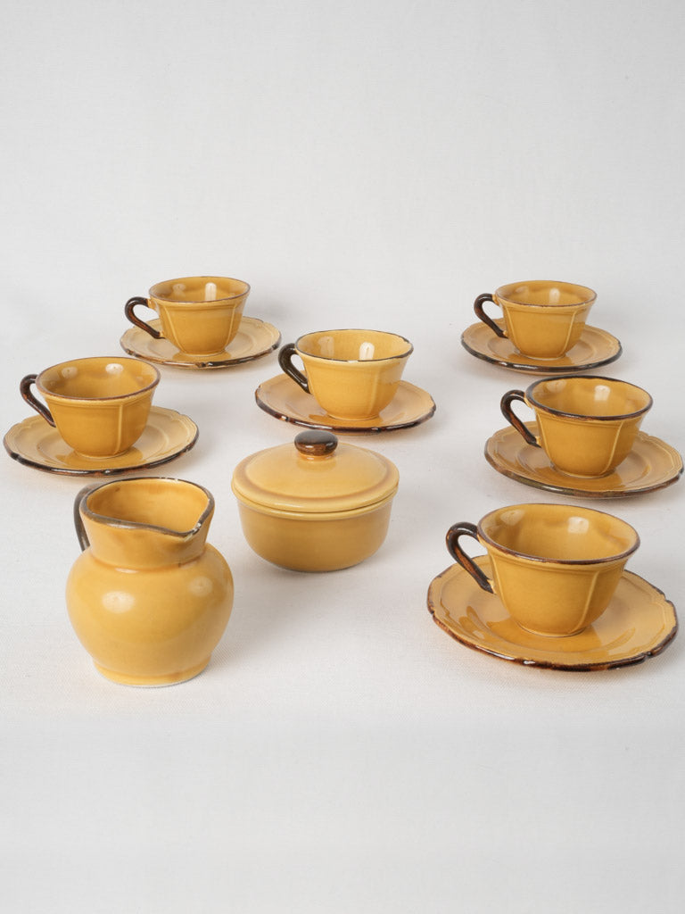 Antique Dieulefit yellow-glazed tea set