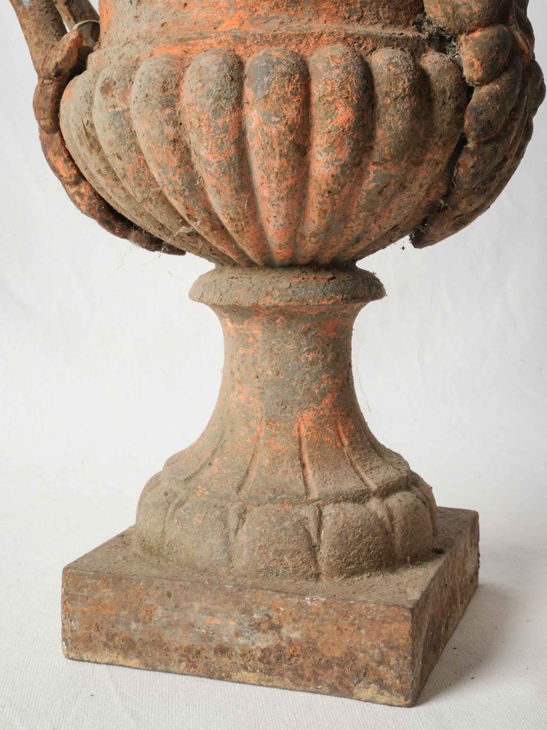 19th-Century French Cast-Iron Medici Urn w/ Garland & Orange Patina - 20¾"
