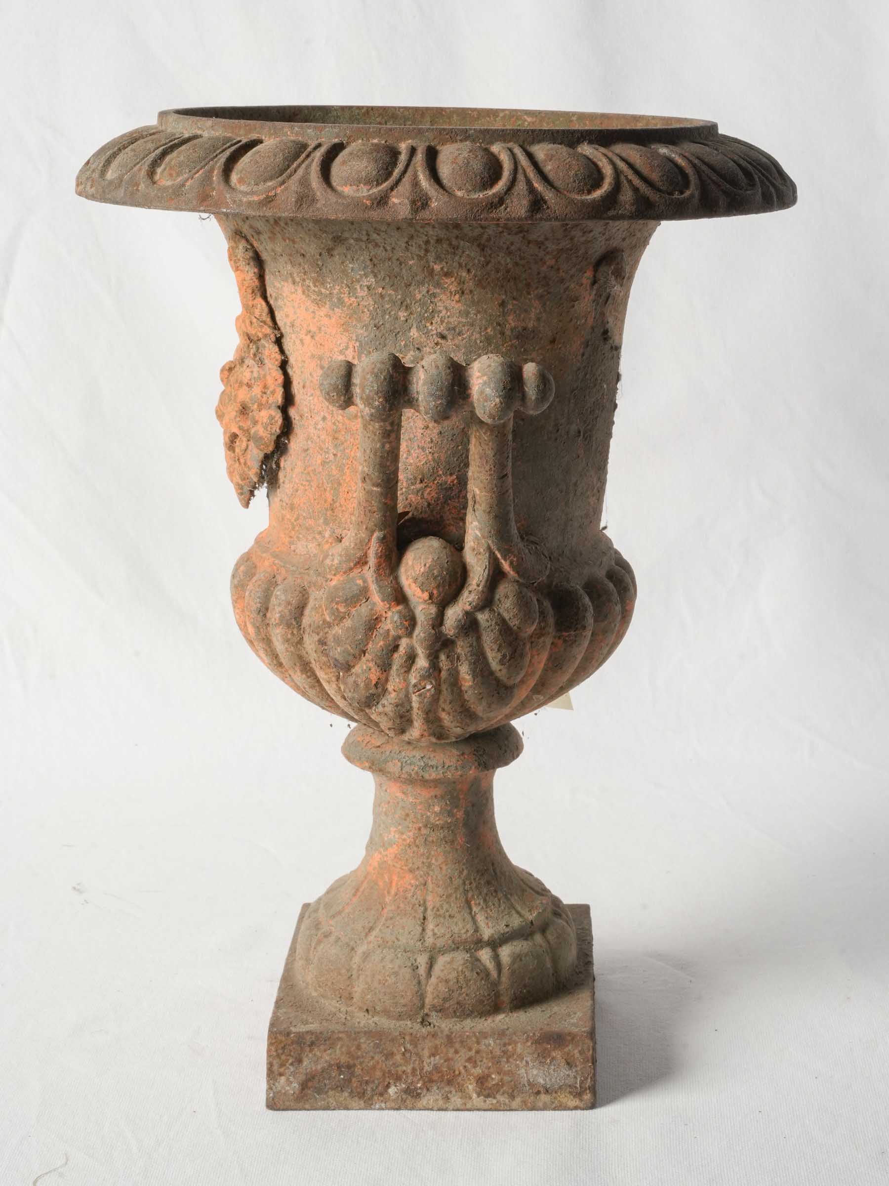 19th-Century French Cast-Iron Medici Urn w/ Garland & Orange Patina - 20¾"