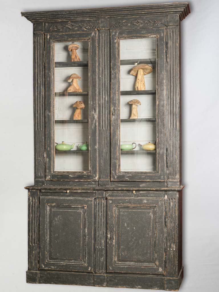 Late 19th Century French Pine Hutch Bookcase W/ Black Patina - 114½"