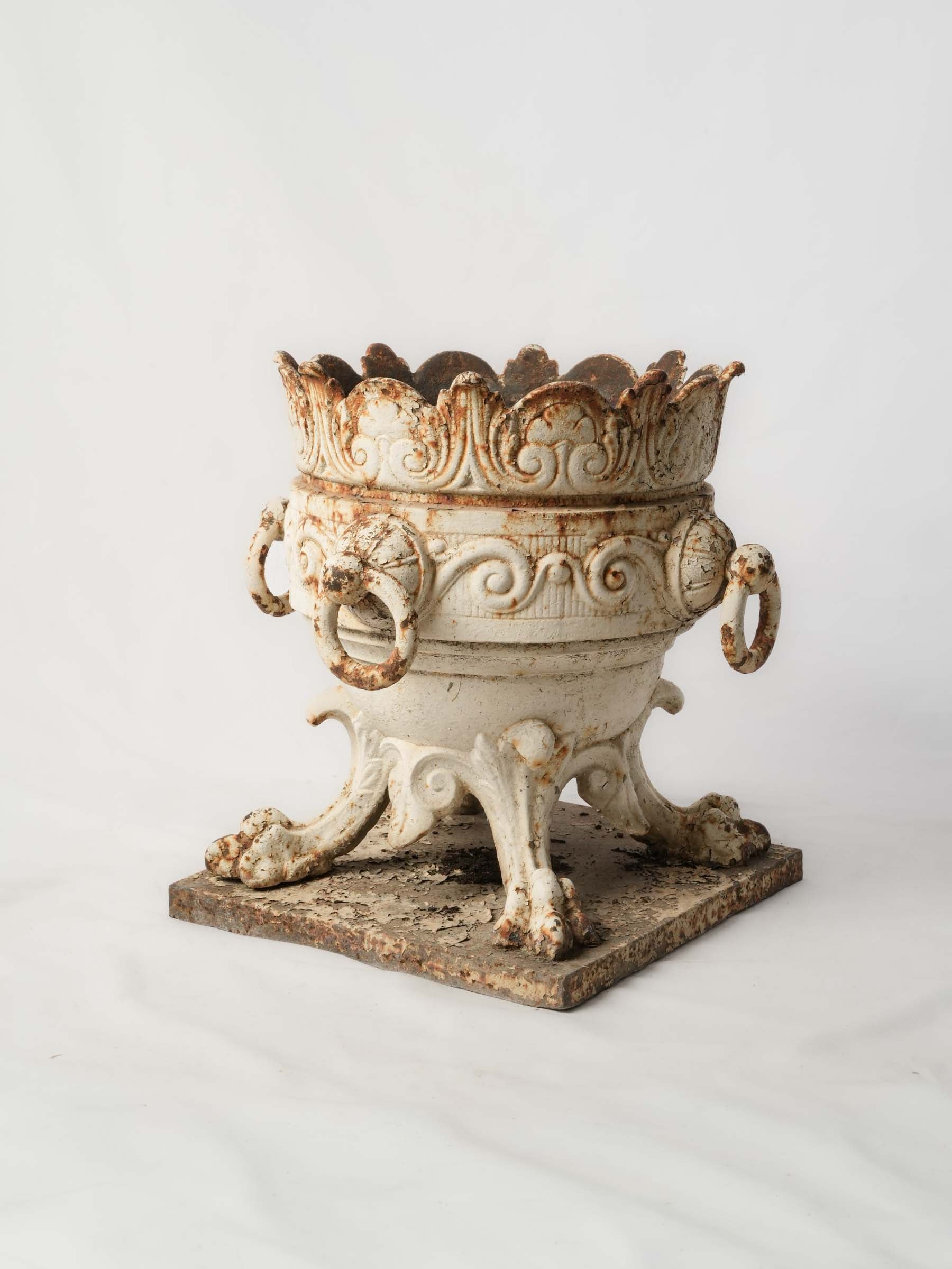 Sculptural 19th-Century French Cast Iron Jardinière w/ Weathered Patina - 19¾"
