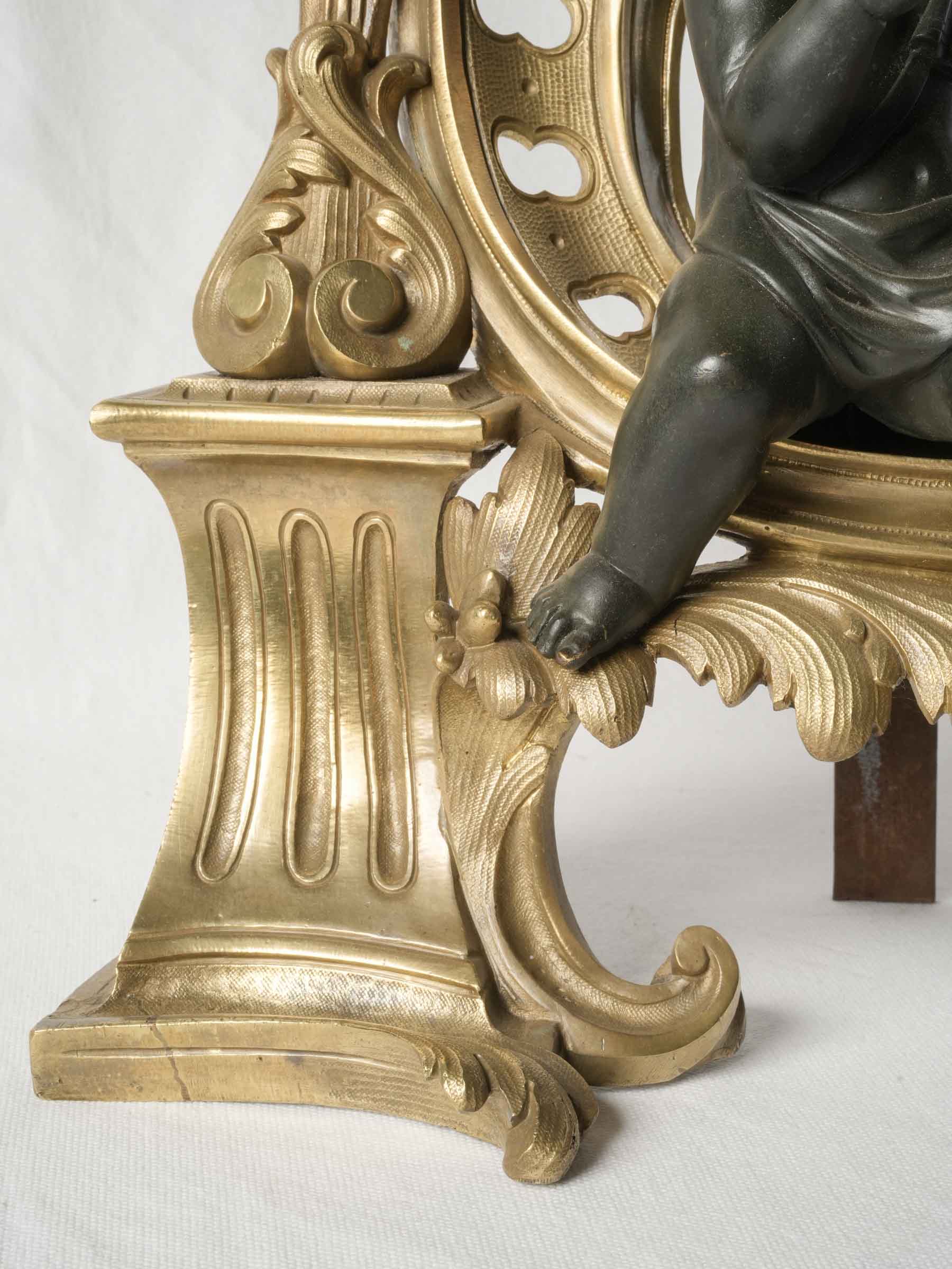 Pair of Spectacular Table Lamps, 19th-Century Louis XV-Style Gilt & Patinated Bronze Andirons - 24¾"