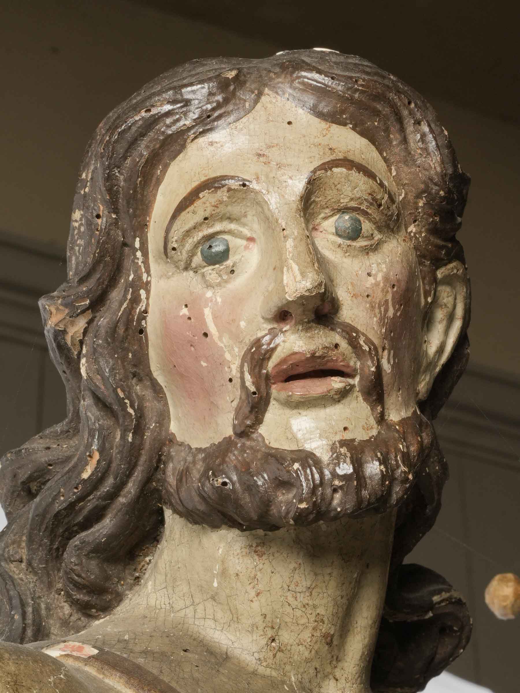 Rare Large Polychrome & Giltwood Sculpture of Saint John the Baptist, Early 18th Century - 37"