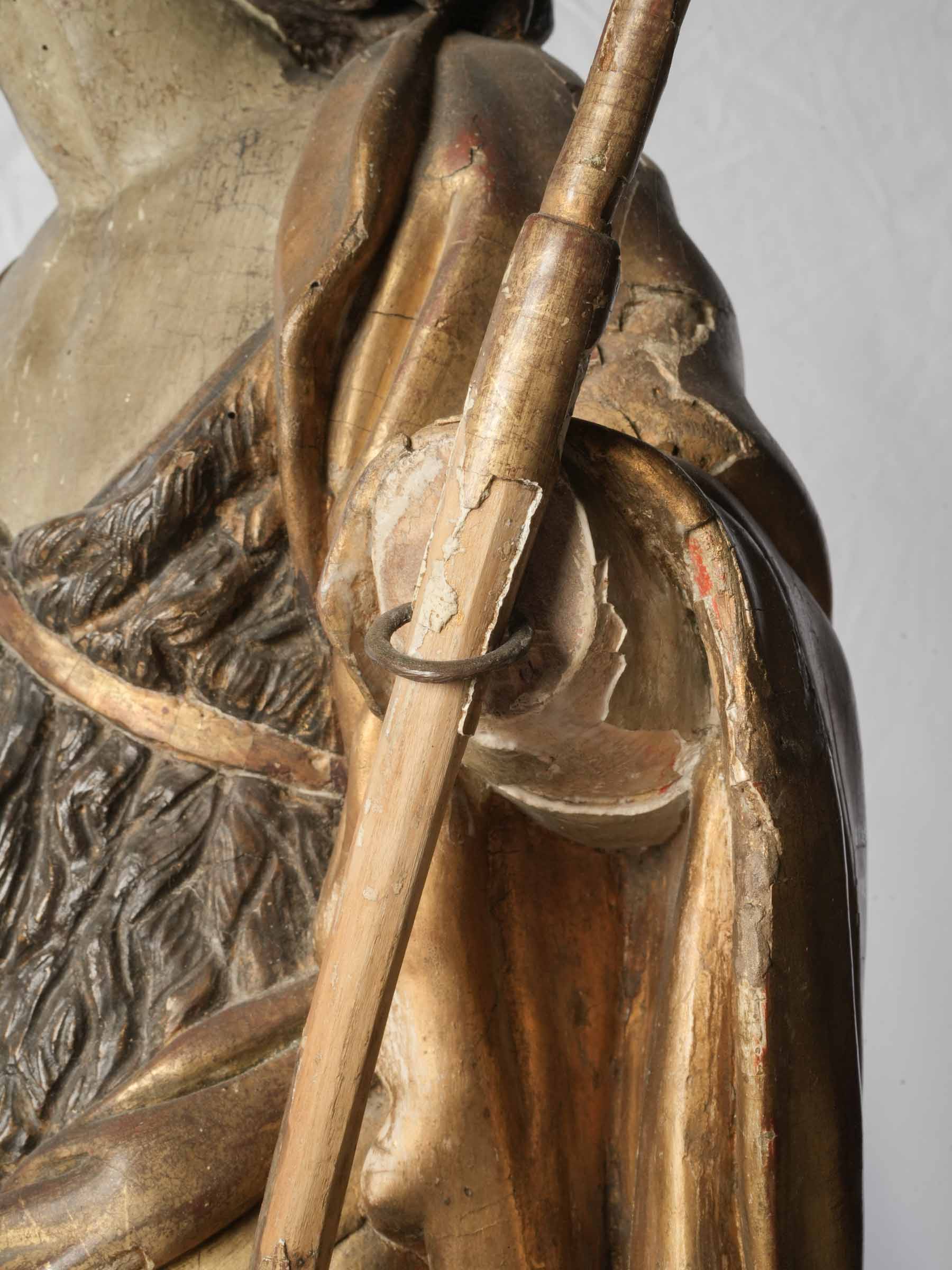 Rare Large Polychrome & Giltwood Sculpture of Saint John the Baptist, Early 18th Century - 37"