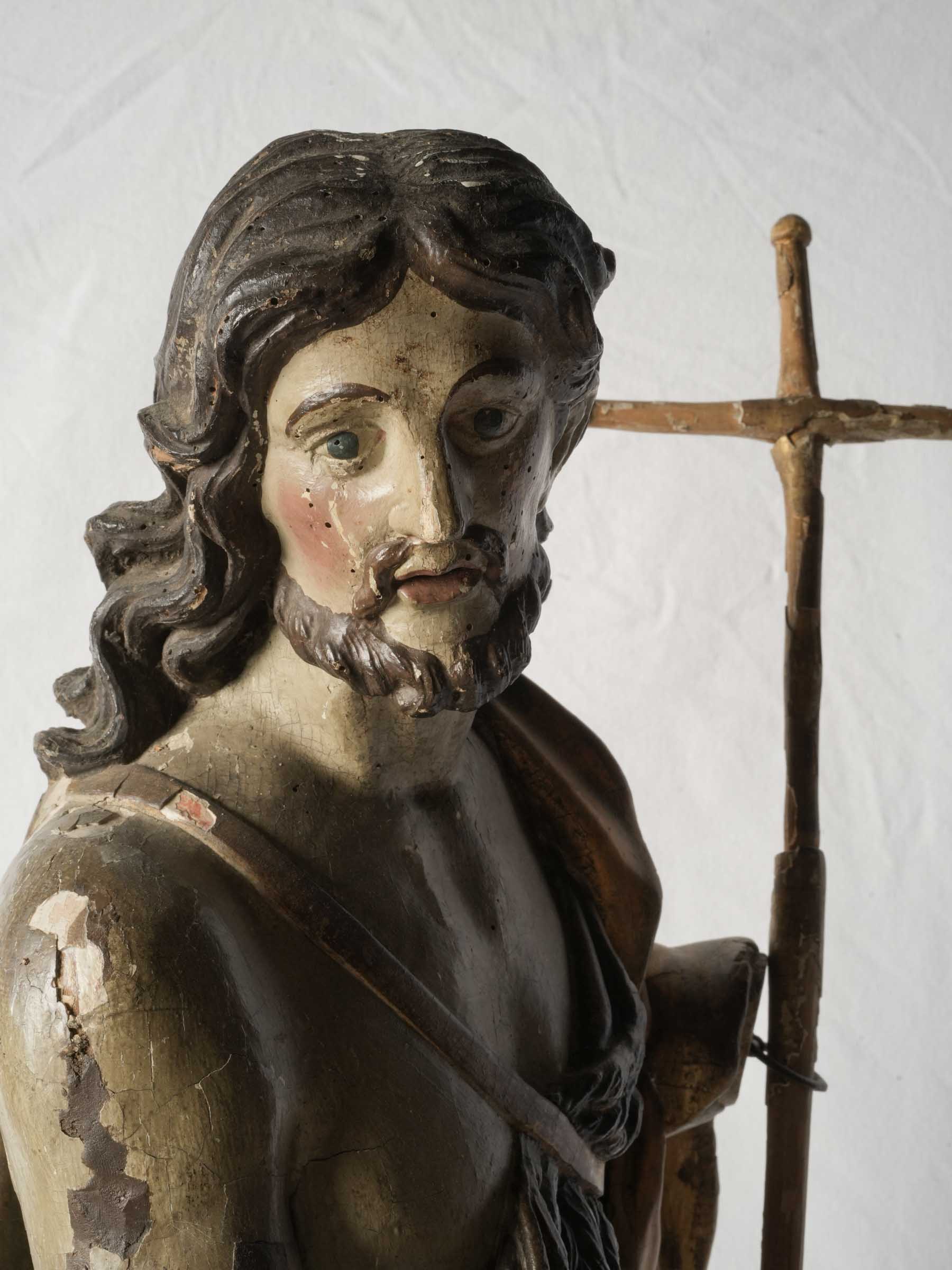 Rare Large Polychrome & Giltwood Sculpture of Saint John the Baptist, Early 18th Century - 37"