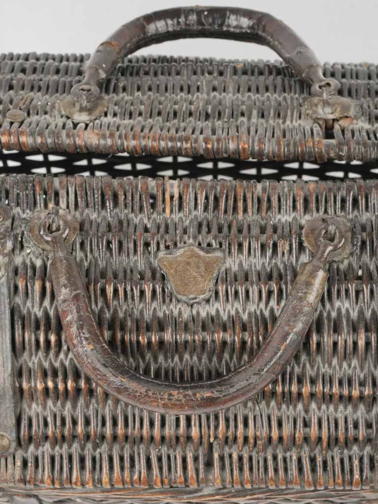 Weathered black wicker market basket