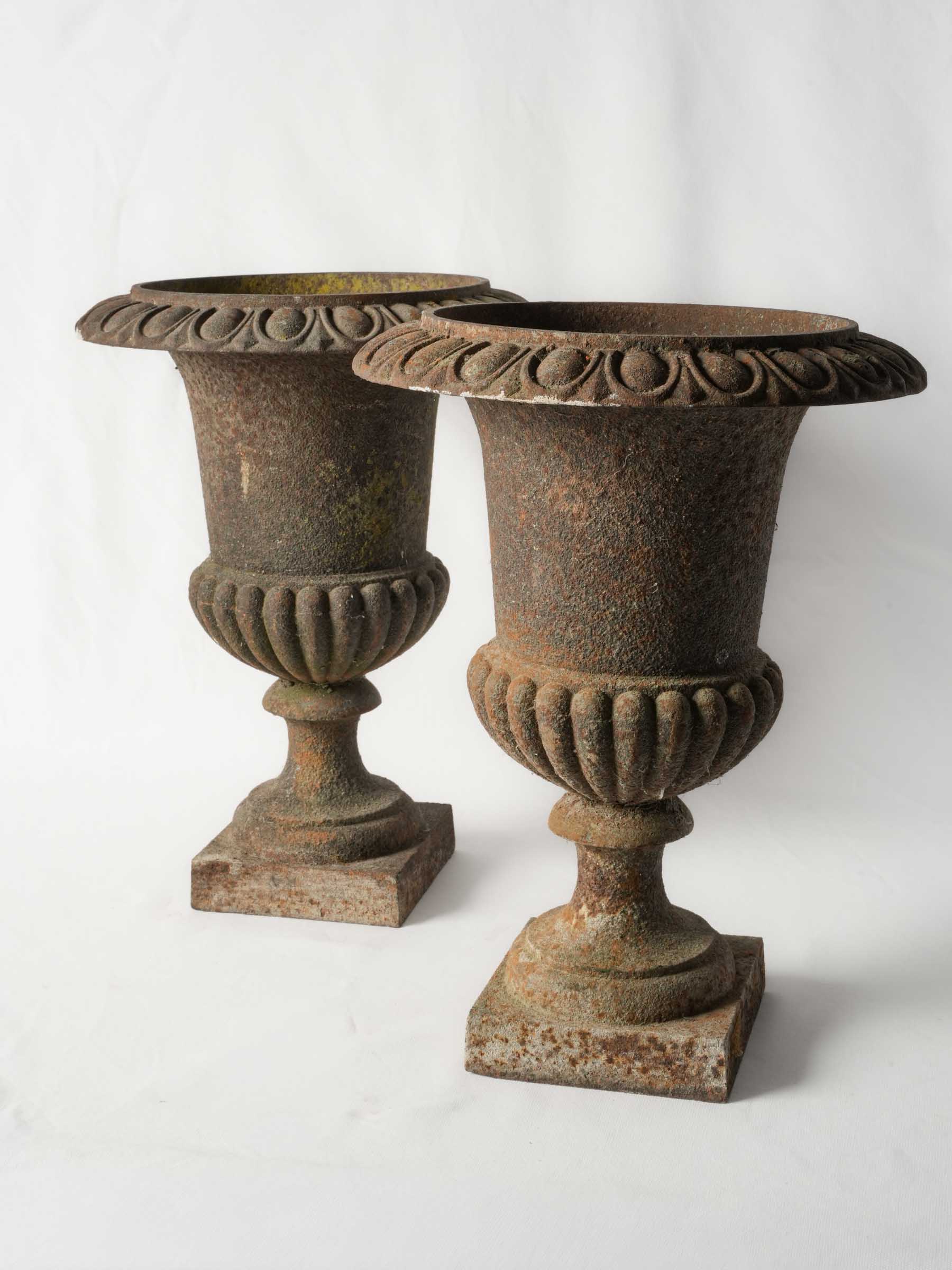 Petite Pair of 19th-Century Cast-Iron Medici Garden Urns - 18" x 13½"