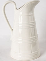 Large white Sarreguemines water pitcher - wine barrel motif 15"