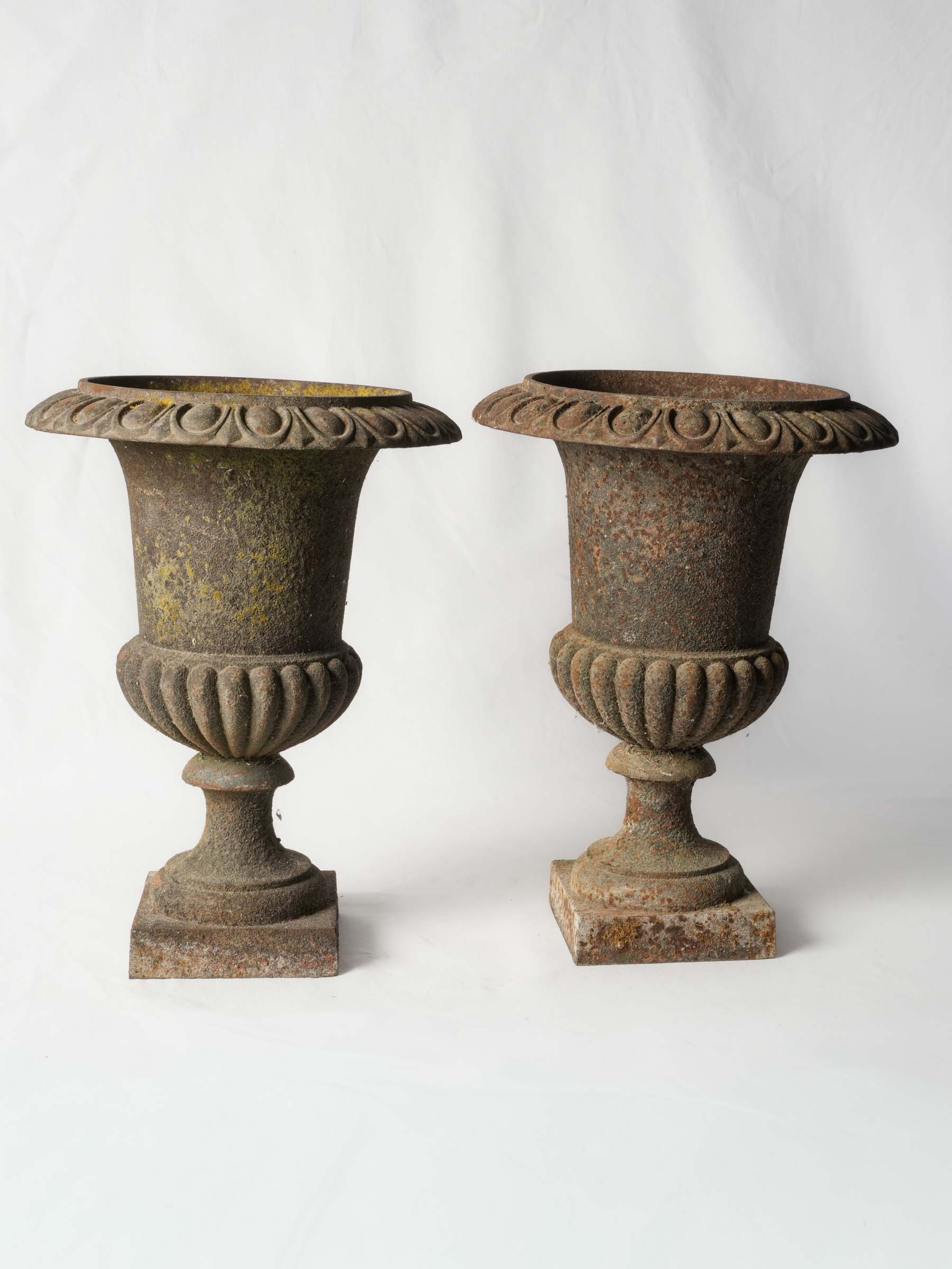 Petite Pair of 19th-Century Cast-Iron Medici Garden Urns - 18" x 13½"