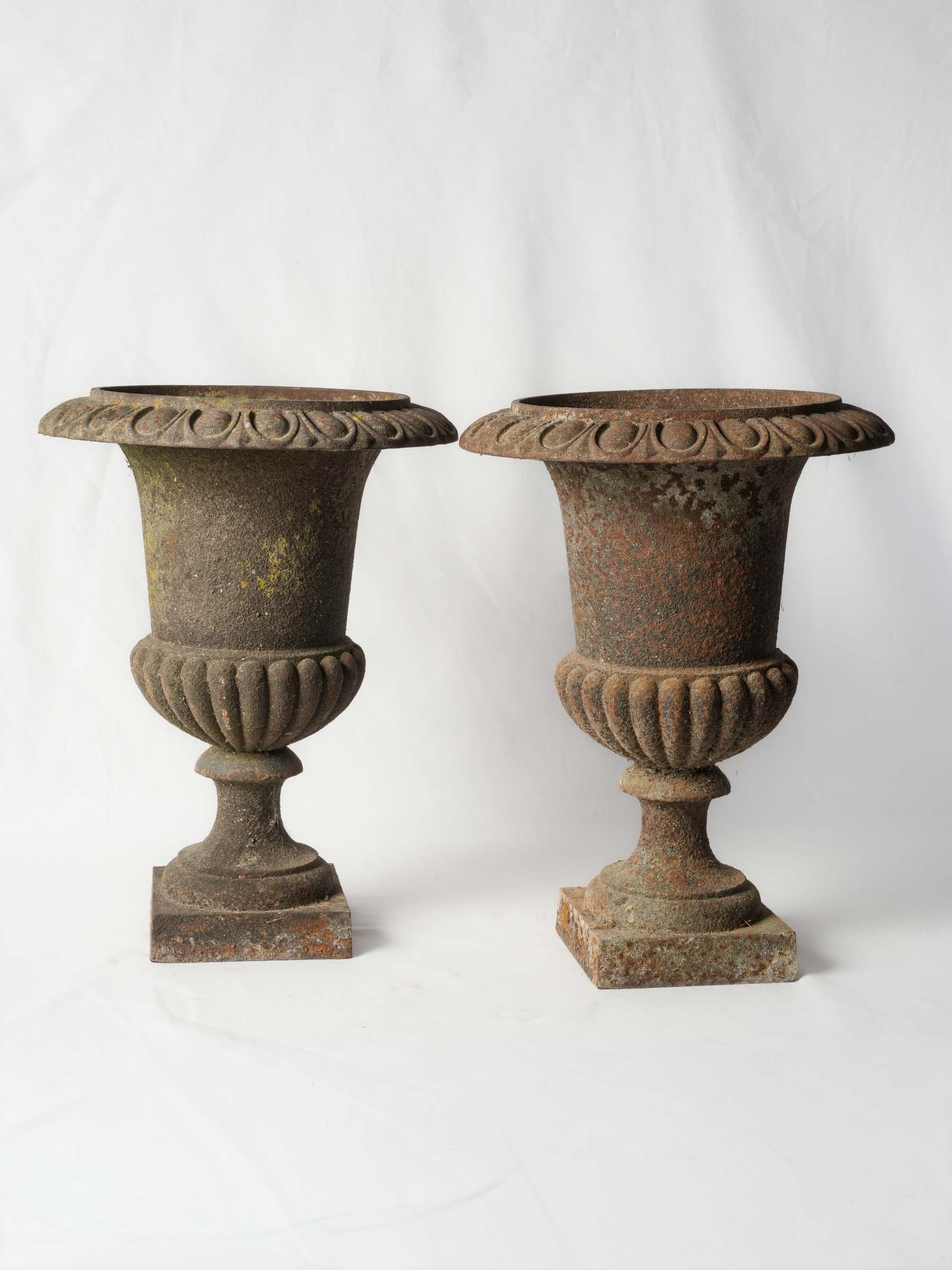 Petite Pair of 19th-Century Cast-Iron Medici Garden Urns - 18" x 13½"