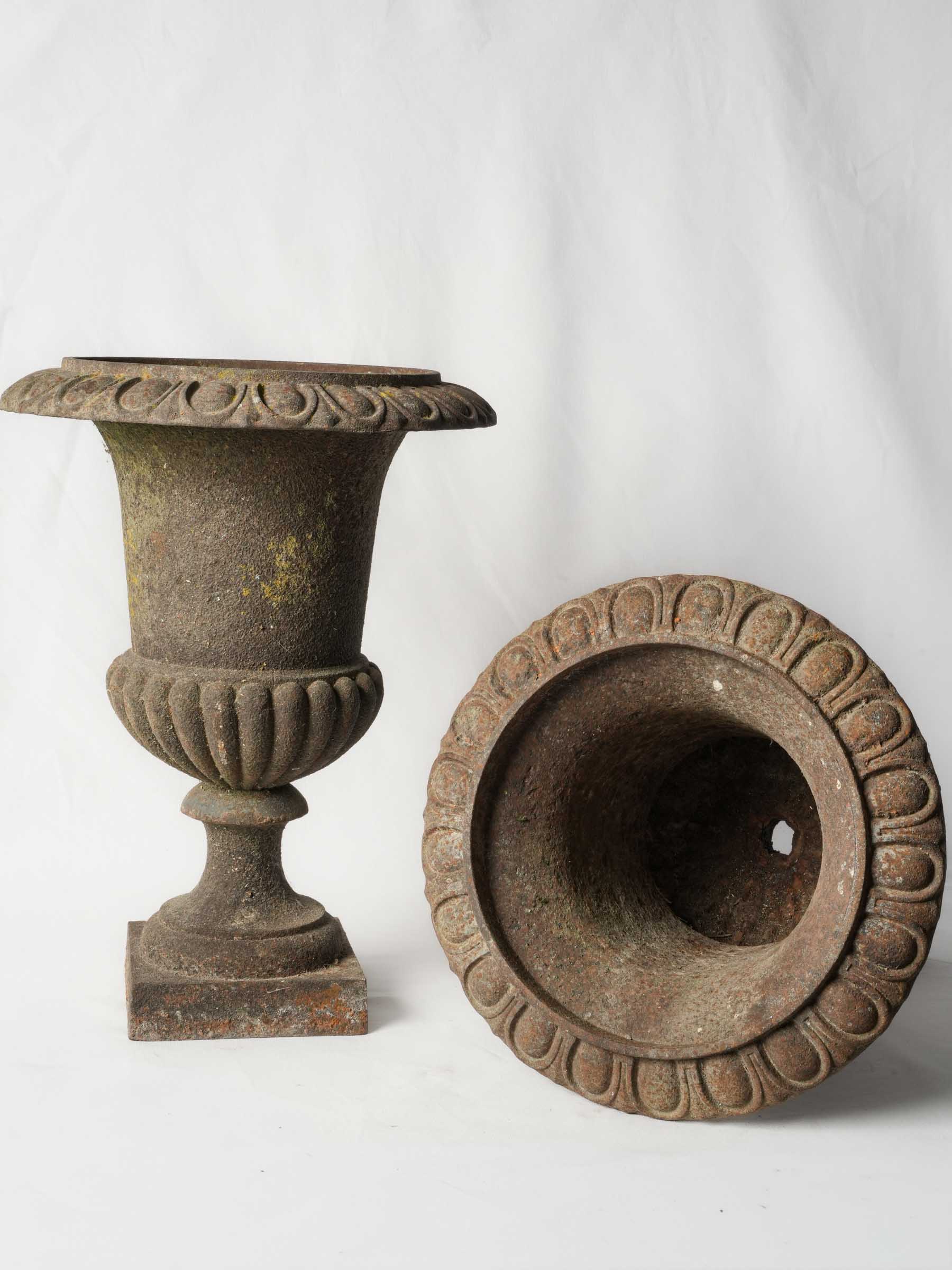 Petite Pair of 19th-Century Cast-Iron Medici Garden Urns - 18" x 13½"