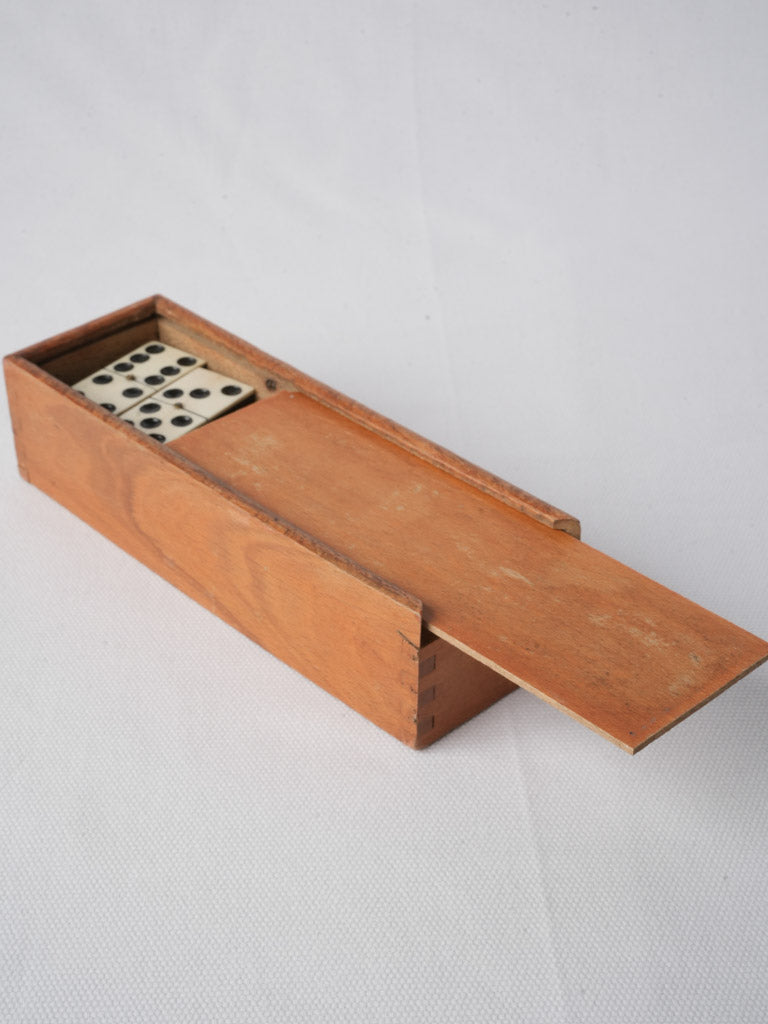 Early 20th Century  Wooden Domino Box w/ Bone-and-Ebony Tiles - 8"