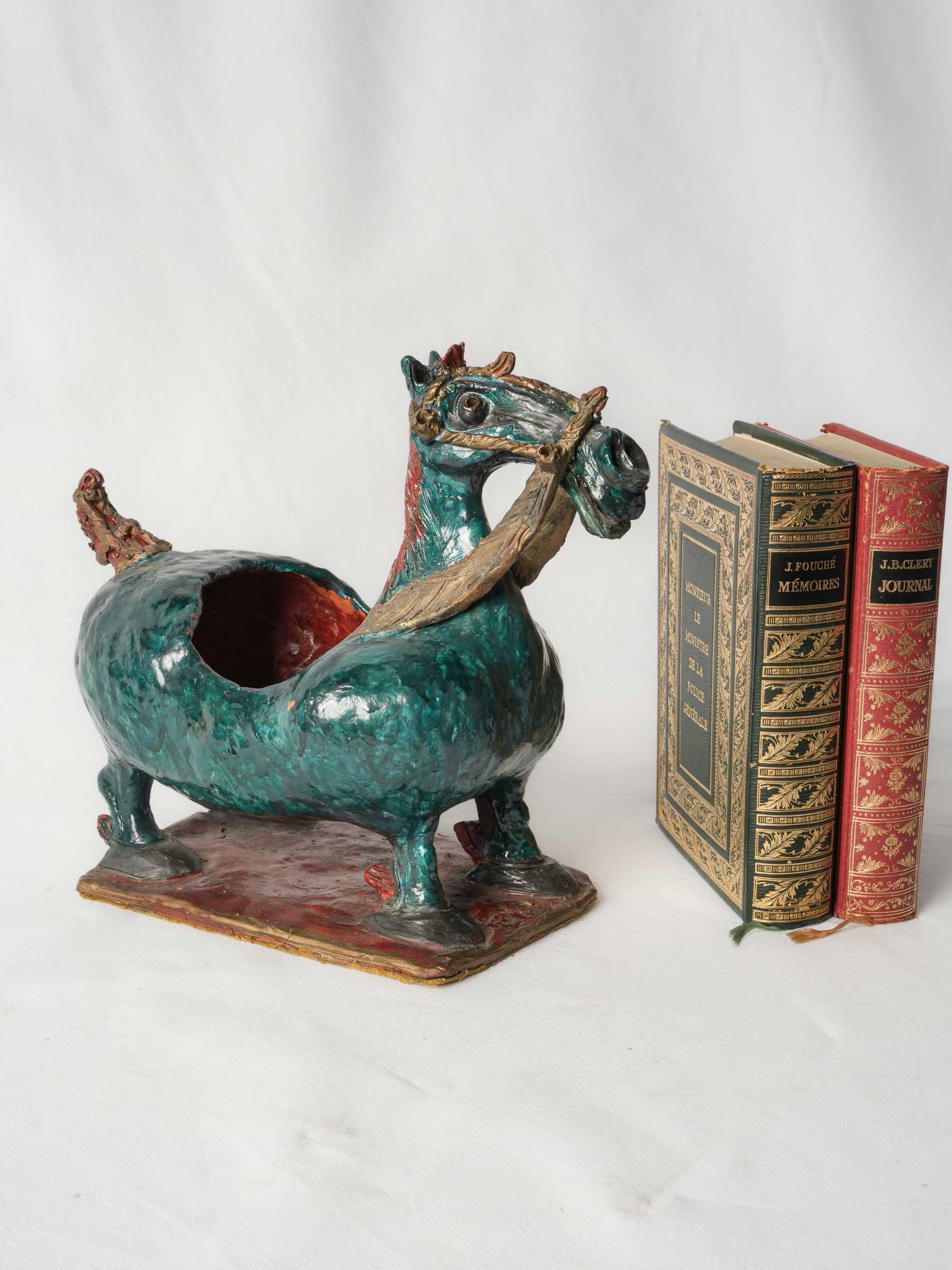 French Terracotta Horse Sculpture w/ Vivid Glaze, Signed and Dated 1967 - 10¾" x 12¼"