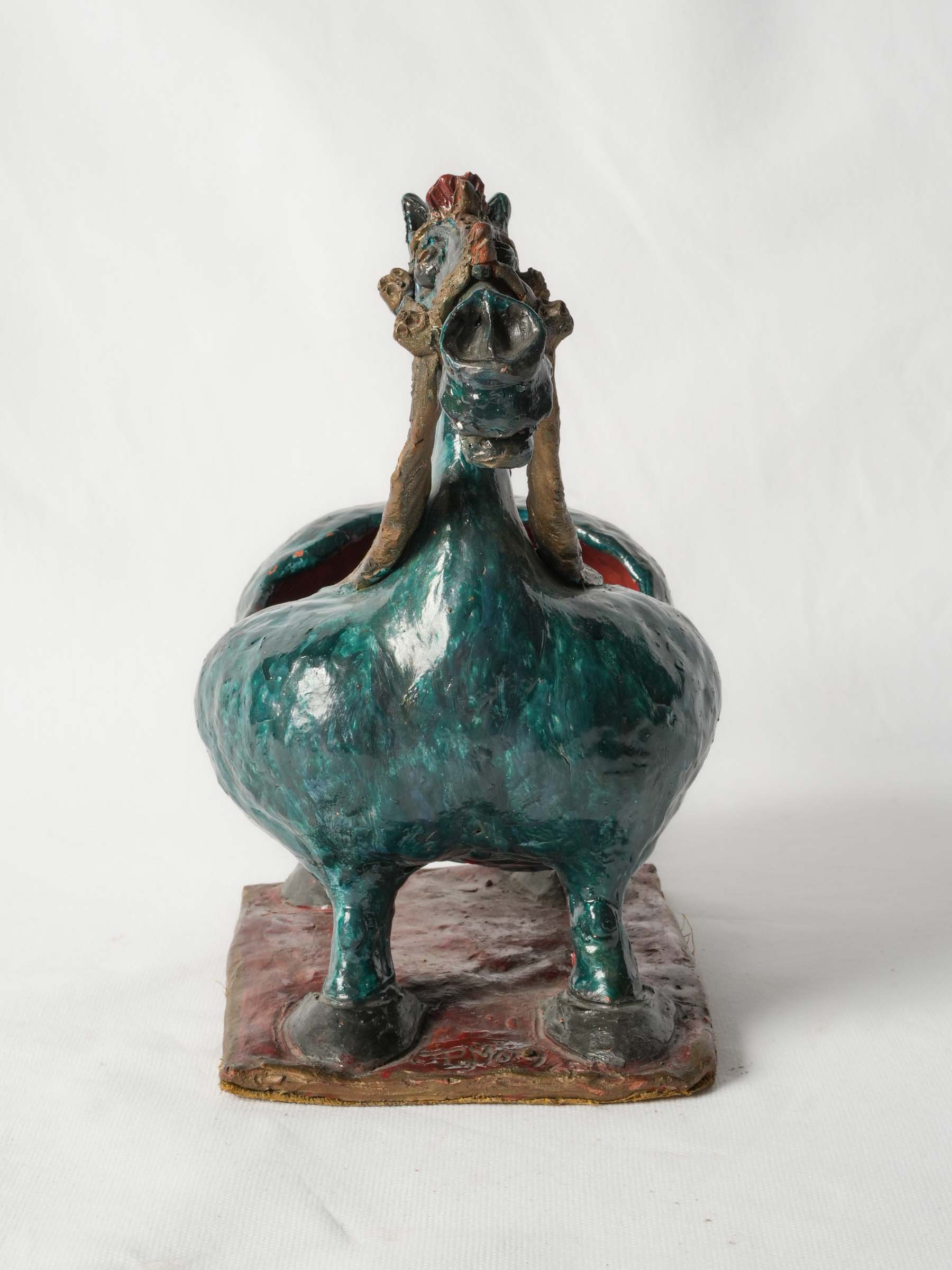 French Terracotta Horse Sculpture w/ Vivid Glaze, Signed and Dated 1967 - 10¾" x 12¼"
